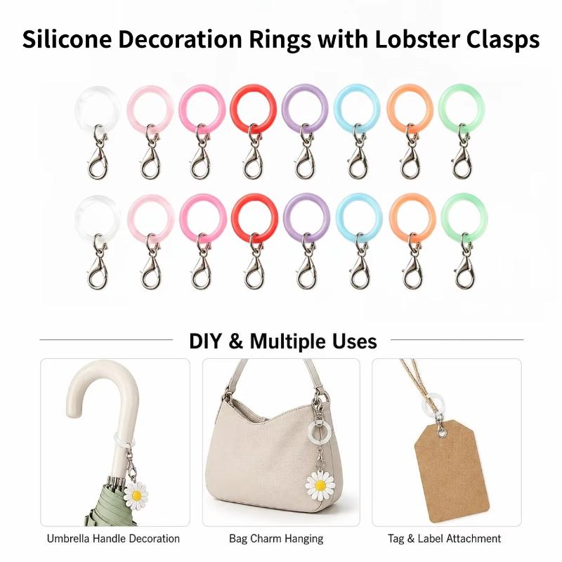 Lobster Clasp Silver - 5/10 Adet Silikon Şemsiye Sapı Halkaları
